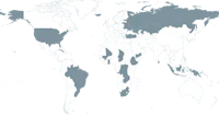 a map of the world with countries marked in blue