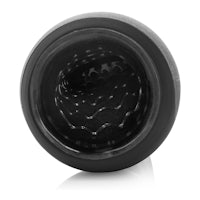 a black plastic ball with a hole in it