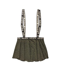 a green skirt with black and white stripes