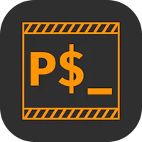 an orange and black icon with a dollar sign