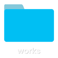 a blue folder with the word works on it