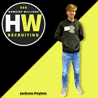 jackson patton is standing in front of a yellow background with the words hw recruiting