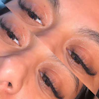 a woman's eyelashes before and after lash extensions