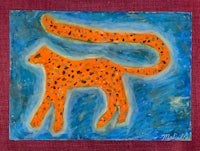 a painting of a cheetah on a red background
