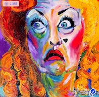 a painting of a woman with red hair and blue eyes