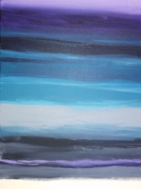 an abstract painting with purple, blue, and black colors