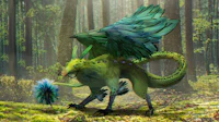 a green dragon in a forest
