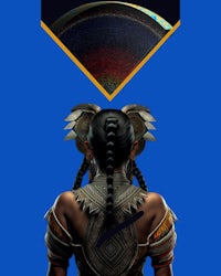 an image of a woman with braids and a blue background