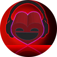 a red heart with headphones on it