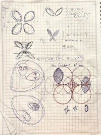 a sheet of paper with various drawings on it