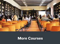 a lecture hall with rows of chairs and the words more courses