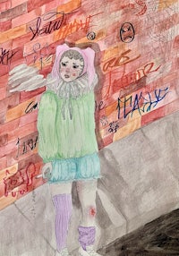 a drawing of a girl with graffiti on her face