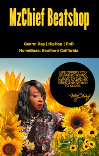 a poster for mz chief beatshop featuring a woman with sunflowers