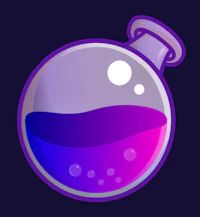 a purple and blue flask icon on a dark background