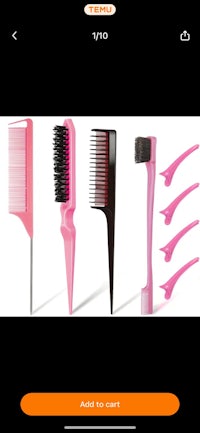 a pink and black hair comb is shown on a phone screen