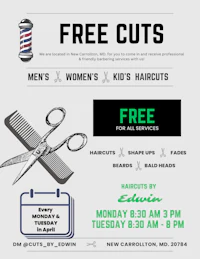 a flyer for free cuts for men and women