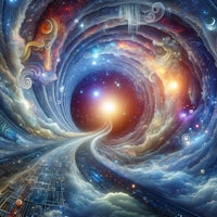 an image of a tunnel in space with stars and planets
