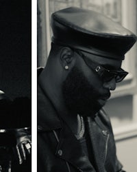 two black and white photos of a man with a beard and hat