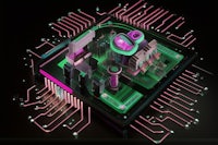 an image of a circuit board with neon lights on it