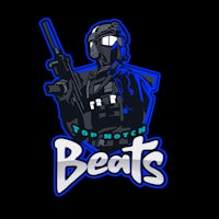 a logo with a man holding a gun