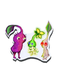 a sticker with three cartoon characters on it