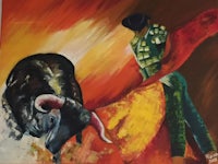 a painting of a bull and a bullfighter