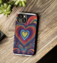 an iphone 11 pro case with a colorful heart design