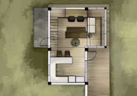a floor plan of a small house with a kitchen and living room