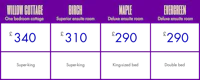 a purple background with different prices on it