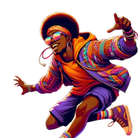 a man in a colorful outfit is jumping in the air