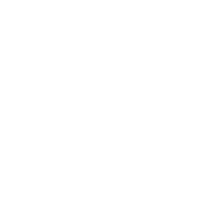 a white logo with a magnifying glass on a black background