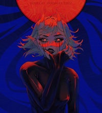 an image of a girl with a red sun on her face