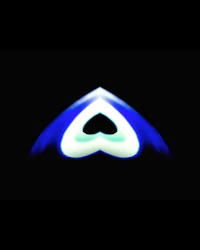 a blue and white heart shaped logo on a black background
