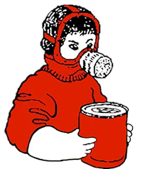 a cartoon of a boy holding a can of gas