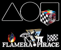 a black and white image with the words flamera prada and a cube