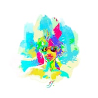 a colorful painting of a woman wearing sunglasses