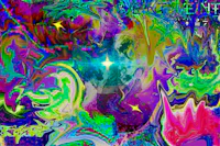 a colorful abstract painting with a star in the middle
