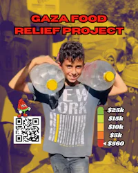 a boy holding a water bottle with the words gaza food relief project
