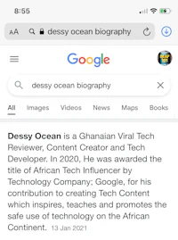 a screenshot of a google search with the title of deassy ocean biography