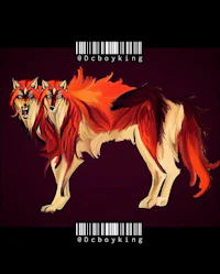 a red and orange wolf with a barcode on it