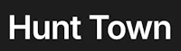 hunt town logo on a black background