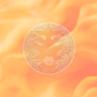 an orange background with a woman's face on it