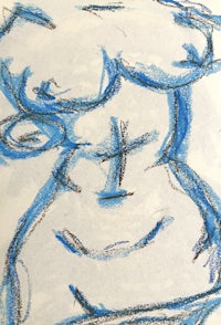 a drawing of a nude body with blue crayons