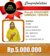 a woman wearing a hijab with the words'perah voucher unfoh eropa'