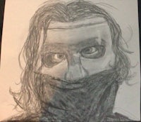 a drawing of a man with a mask on his face