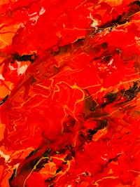 an abstract painting with red and black swirls