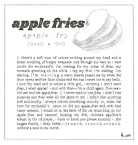 a black and white drawing of apple fries