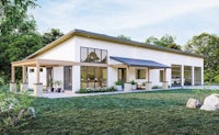 a rendering of a modern home with a large front porch