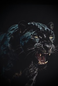 a painting of a black panther on a black background