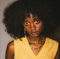a young woman with afro hair is posing for a photo